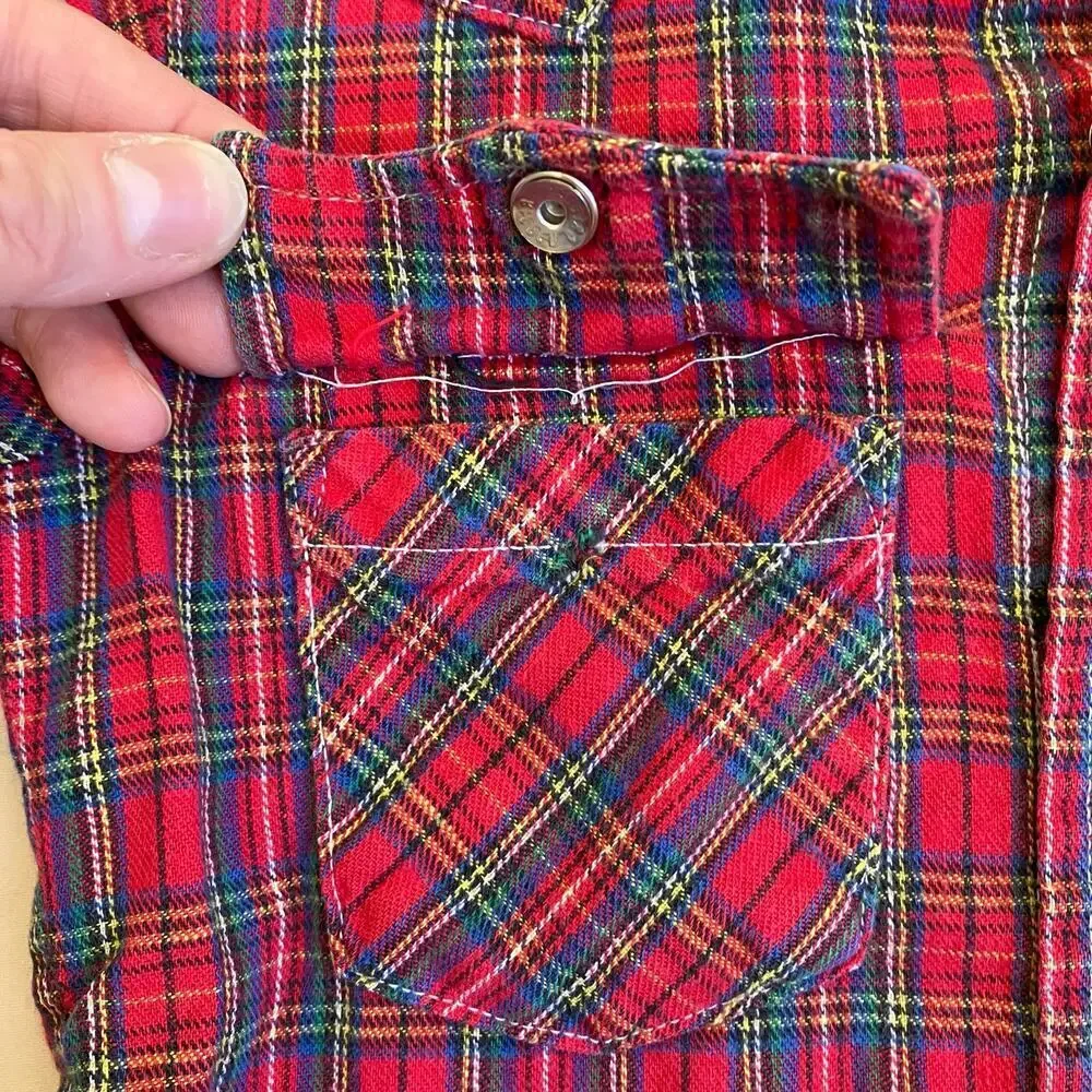 Levis Kids Vtg 90s Pearl Snap Western Button Down Shirt Red Plaid Made in USA
